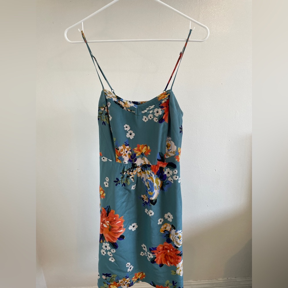 Anthropologie Moulinette Soeurs Floral Silk Mini Dress Teal (Size 4)